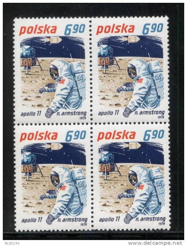 POLAND 1979 SPACE EXPLORATION & RESEARCH BLOCKS OF 4 NHM Cosmos Man On The Moon Satellite Rocket Flight - Etats-Unis