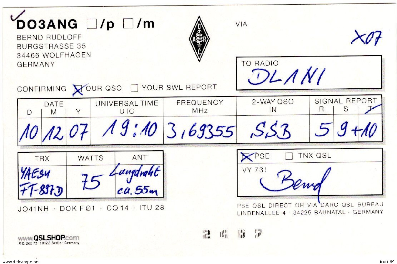 AK 208283 QSL - Germany - Wolfhagen - Radio