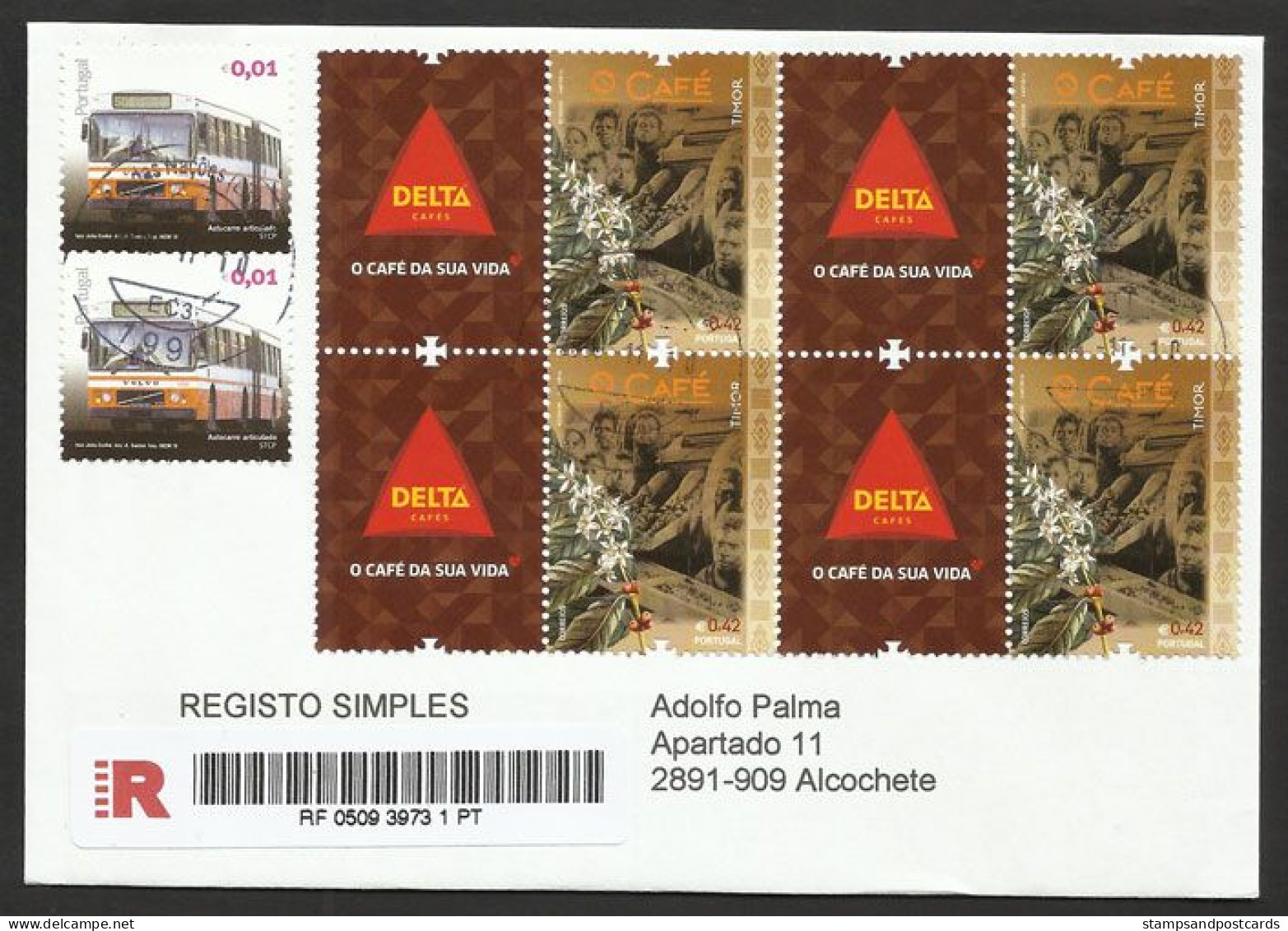 Portugal 2014 Café Timor Lettre Recommandée Premier Jour Avec Vignette Delta Coffee East Timor Tab Corporate Stamp Cover - Storia Postale