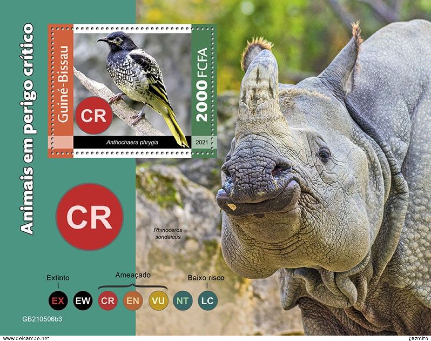 Guinea Bissau 2021, Animals In Danger, Birds, Rhino, BF - Rinocerontes