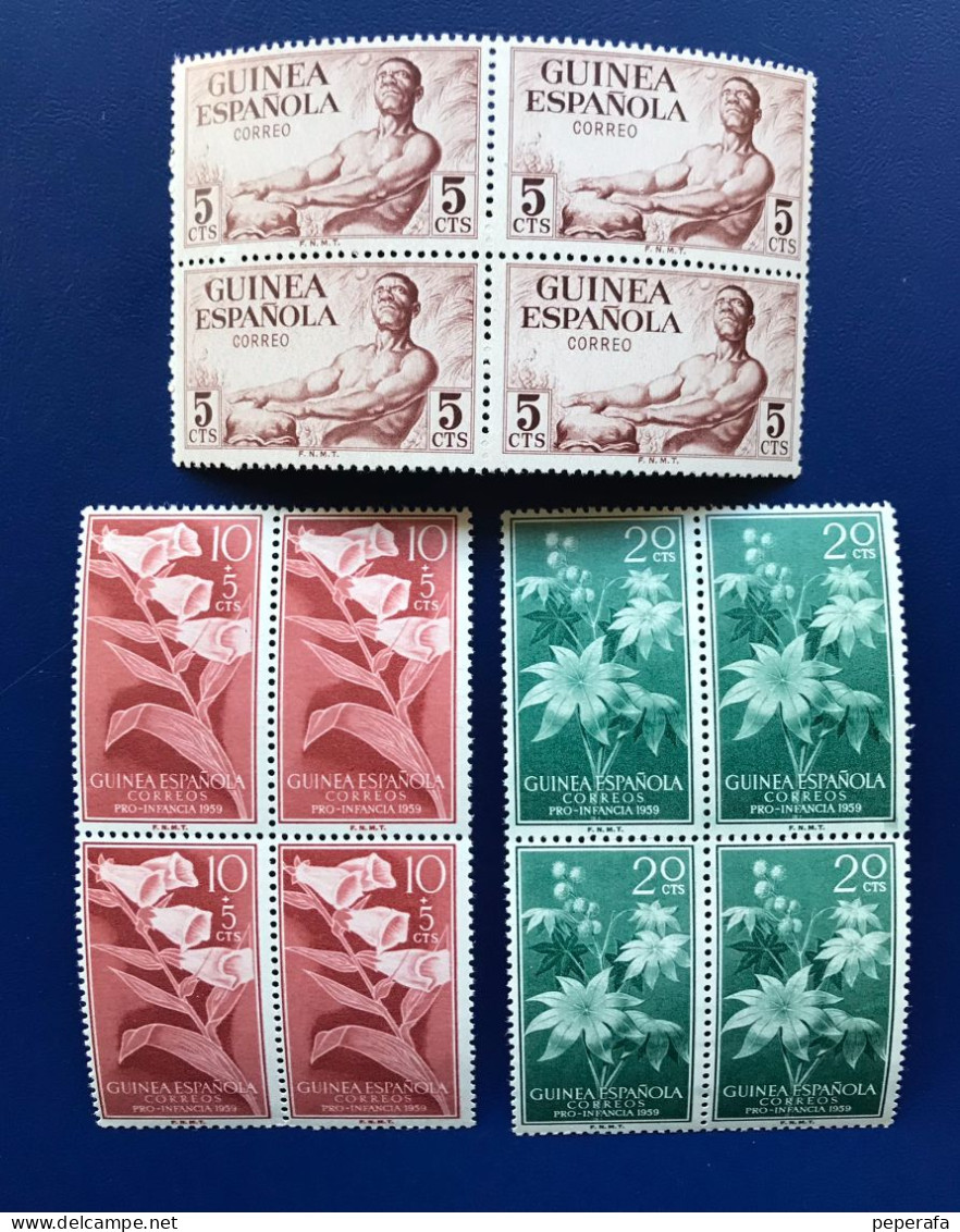Spain, Spagne, España, GUINEA ESPAÑOLA, GOLFO DE GUINEA 1952, 1959, 3 BLOQUE DE 4 SELLOS NUEVOS - Guinea Spagnola