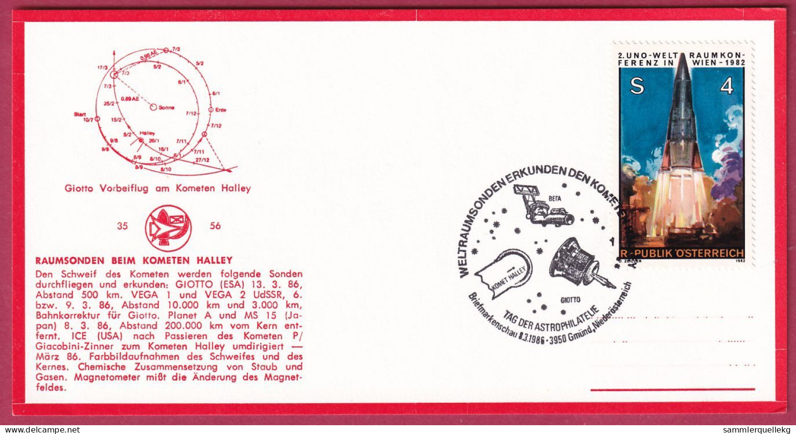 Österreich MNr.1715 Sonderstempel Gmünd 8. 3. 1986 Tag Der Astrophilatelie, Raunsonden Beim Kometen Halley - Europa