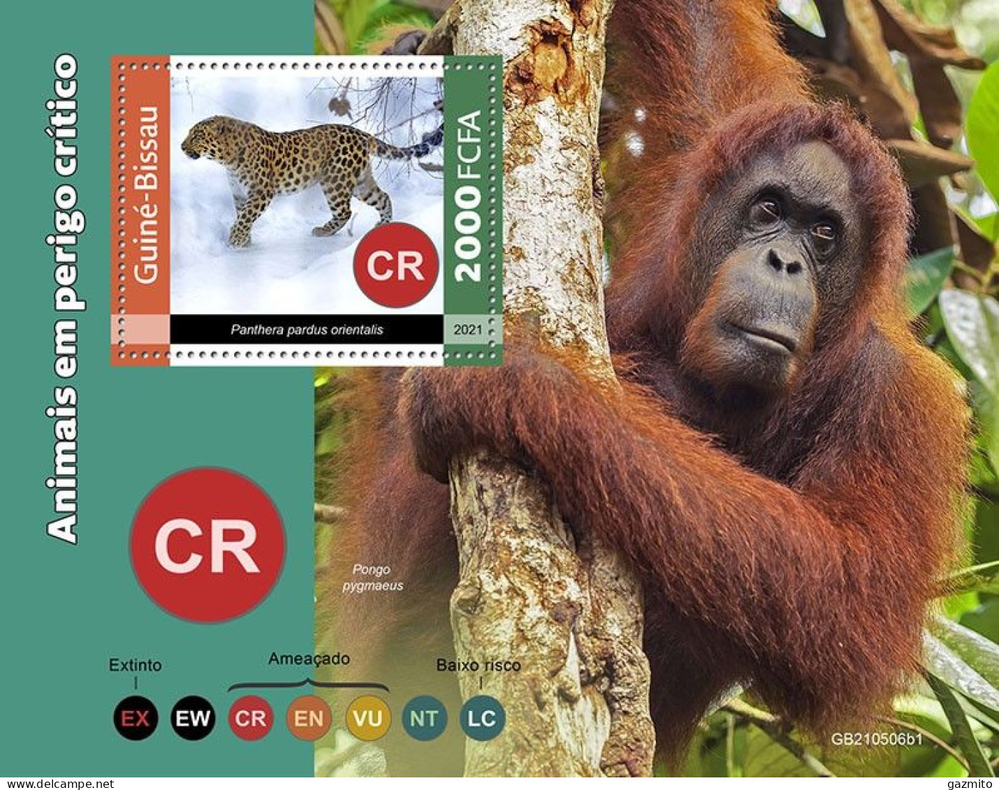 Guinea Bissau 2021, Animals In Danger, Phanter, Oran Gutan, BF - Gorillas