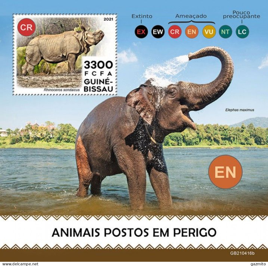 Guinea Bissau 2021, Animals In Danger, Rhino, BF - Eléphants