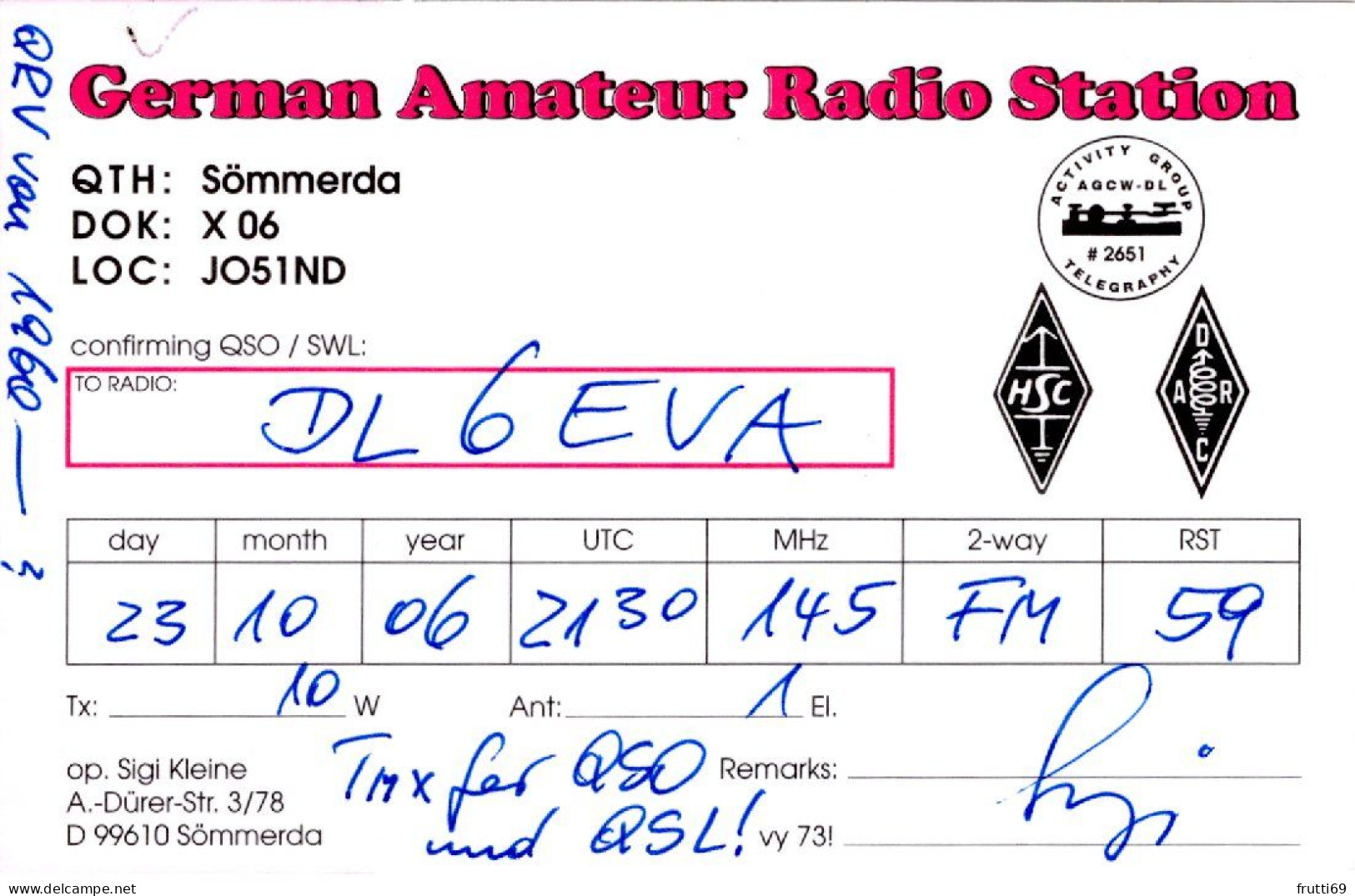 AK 208293 QSL - Germany - Sömmerda - Radio