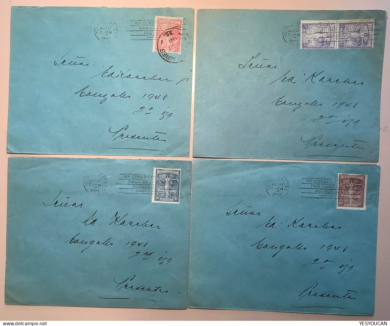 1921 Rare 1er CONGRESO POSTAL PAN-AMERICANO BUENOS AIRES Set Cover  (Argentina Train Ship UPU - Used Stamps