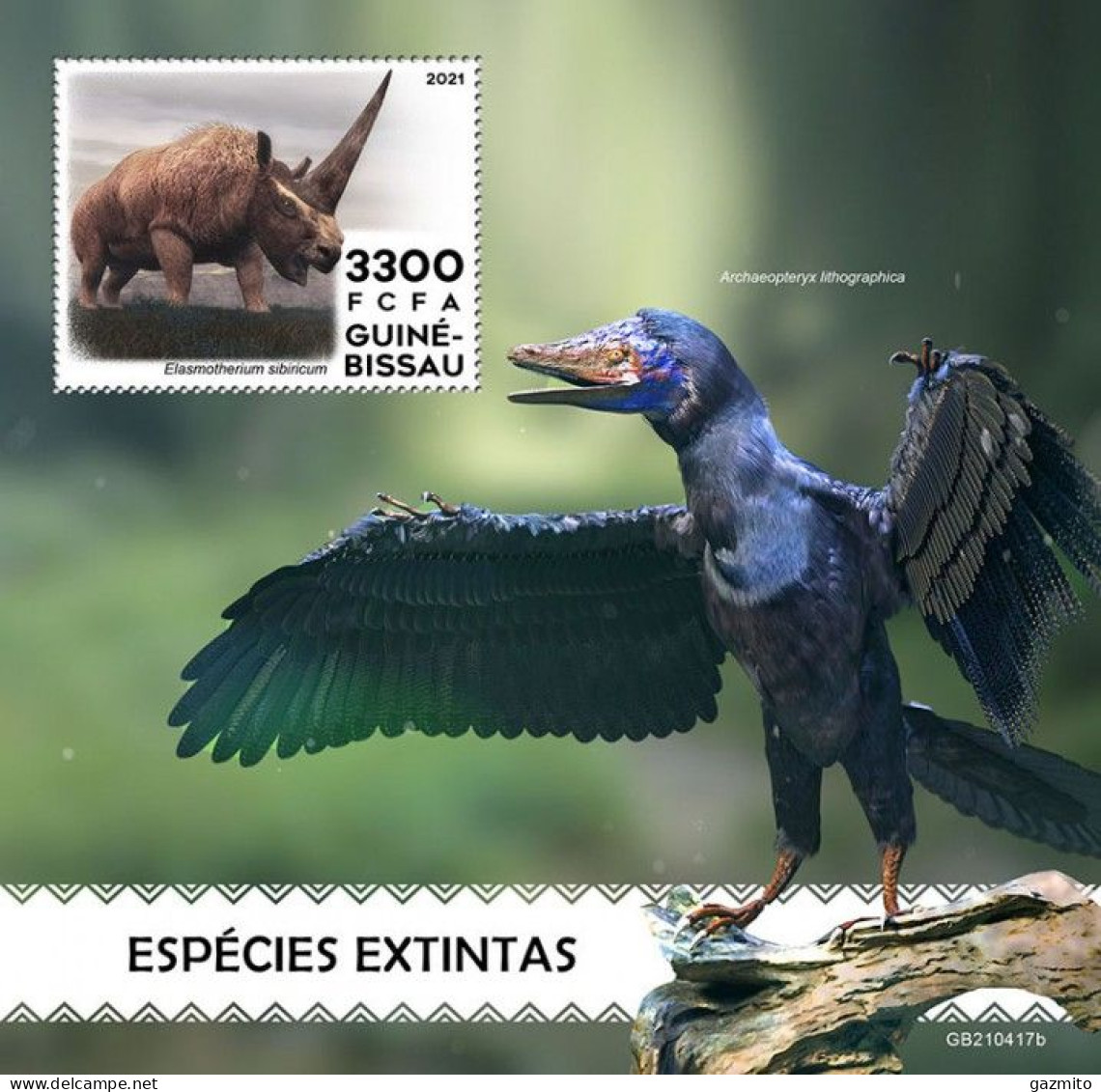 Guinea Bissau 2021, Animals Extinct, Rhino, BF - Pájaros Cantores (Passeri)