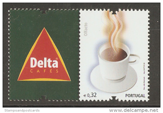 Portugal 5 Sens Timbre Enterprise Avec Vignette ODEUR Café 2009 ** Portugal 5 Senses Stamp Coffee SMELL Corporate Tab ** - Neufs