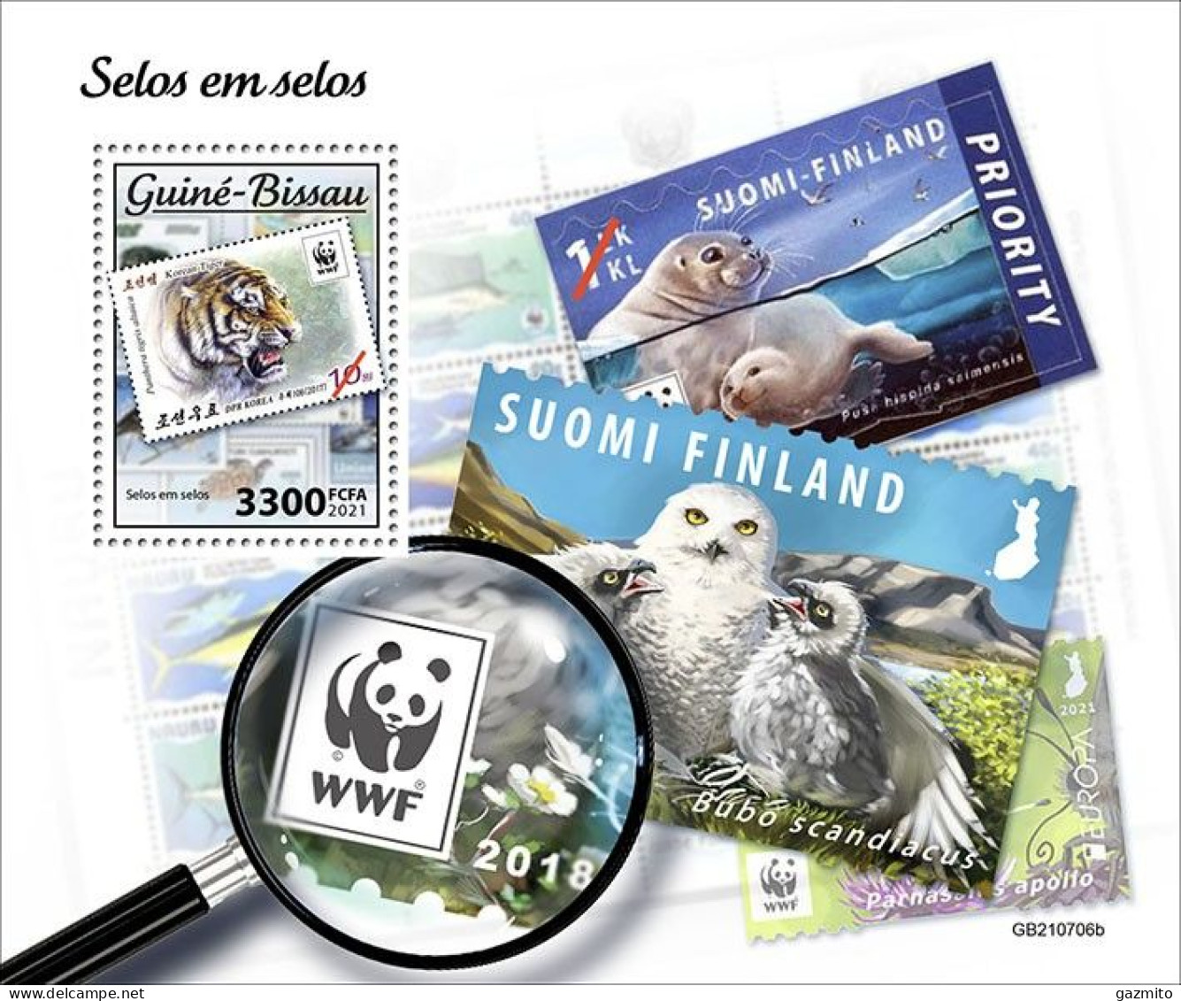 Guinea Bissau 2021, Animals On Stamps, Seal, Owl, BF - Adler & Greifvögel