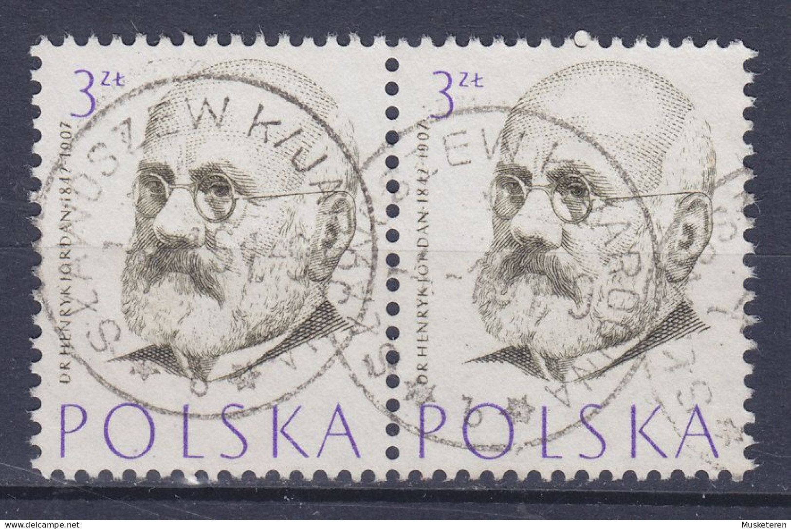 Poland 1957 Mi. 1014, 3 Zl. Henryk Jordan, Gynäkologe Pair Paare Deluxe SLAWOSZEW K/JAROCINA Cancel !! - Used Stamps