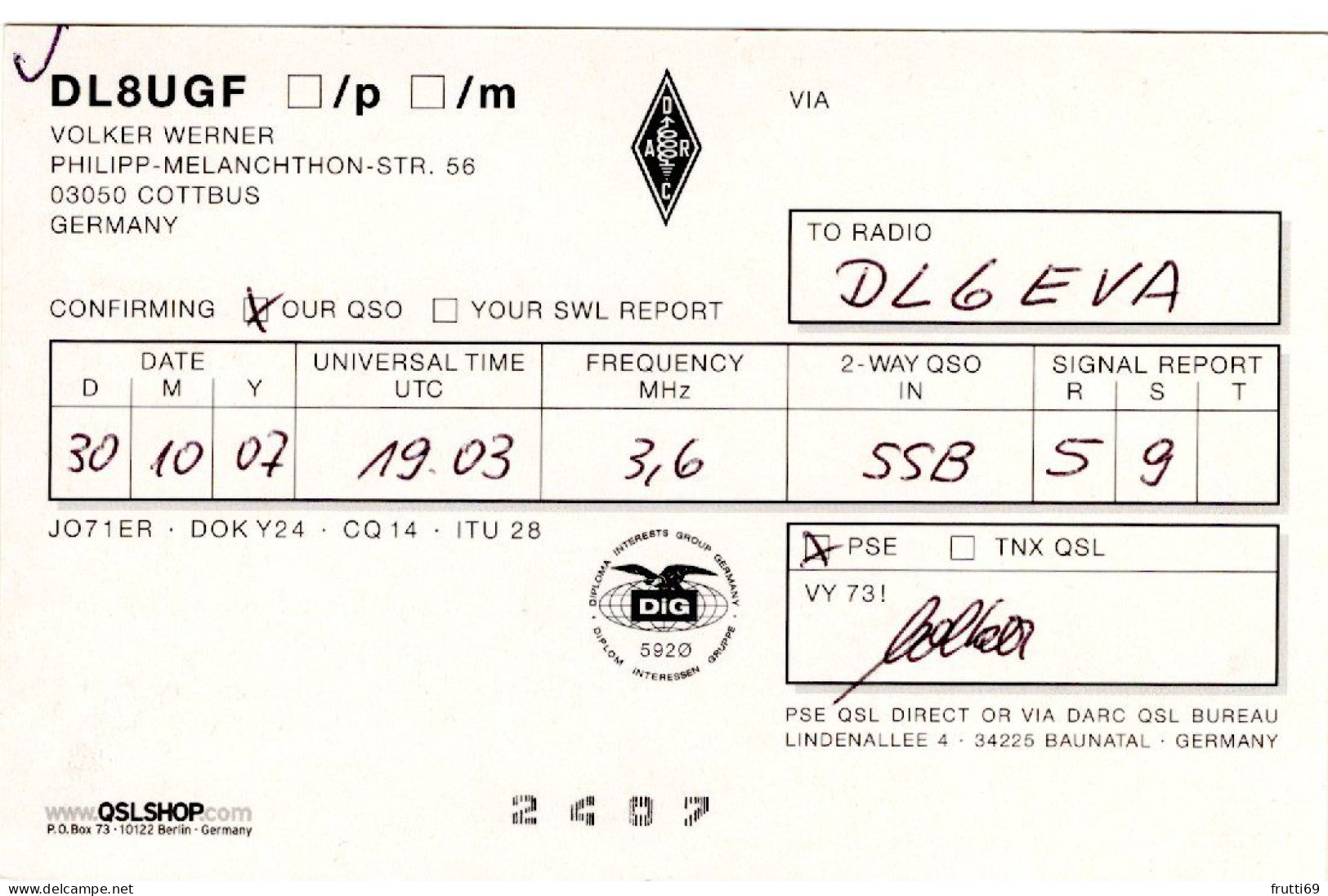 AK 208306 QSL - Germany - Cottbus - Radio