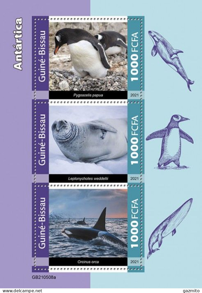 Guinea Bissau 2021, Animals In Antartic, Penguin, Seal, Orca, 3val In BF - Faune Antarctique