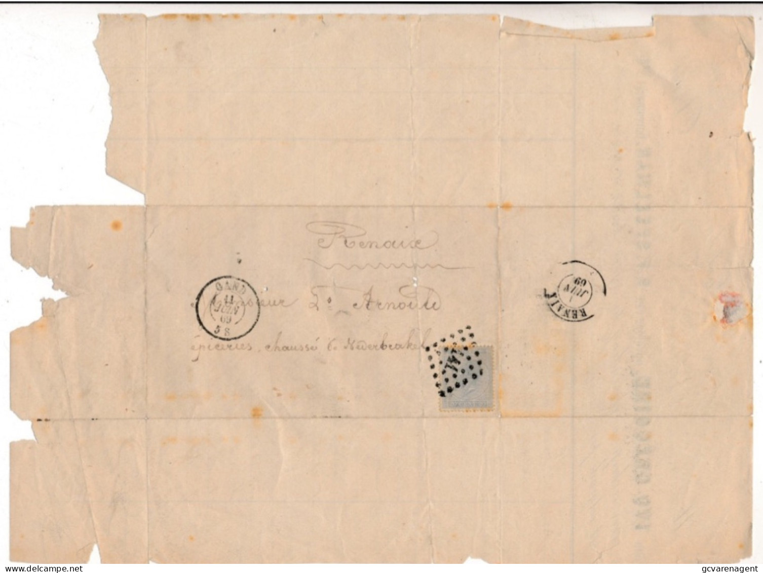 BRIEF  FACTUUR  1869   GENT 1869  R.F. SPEELMAN  GARENMARKT N°6      GAND - 1849-1865 Medallones (Otros)