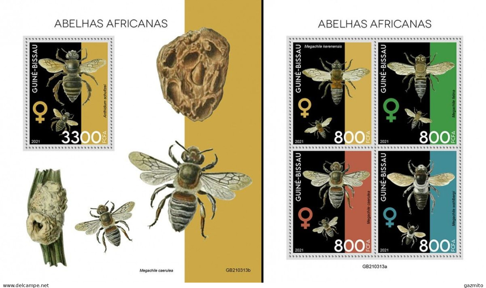 Guinea Bissau 2021, Animals, Bees, 4val In BF +BF - Bienen