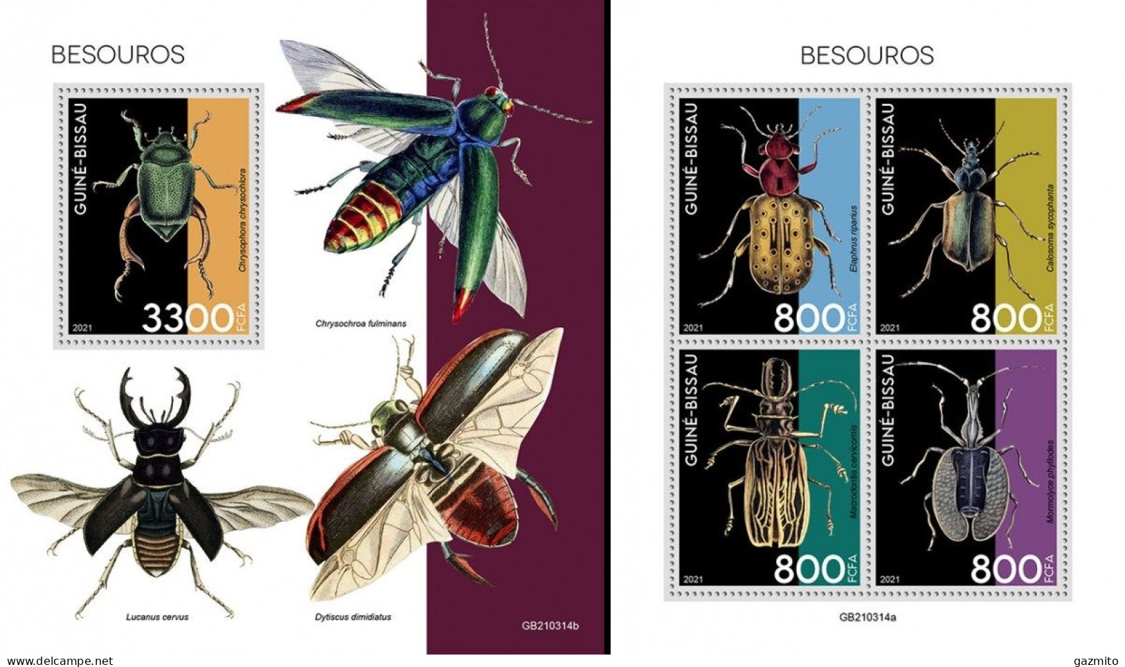 Guinea Bissau 2021, Animals, Beetle, 4val In BF +BF - Coléoptères