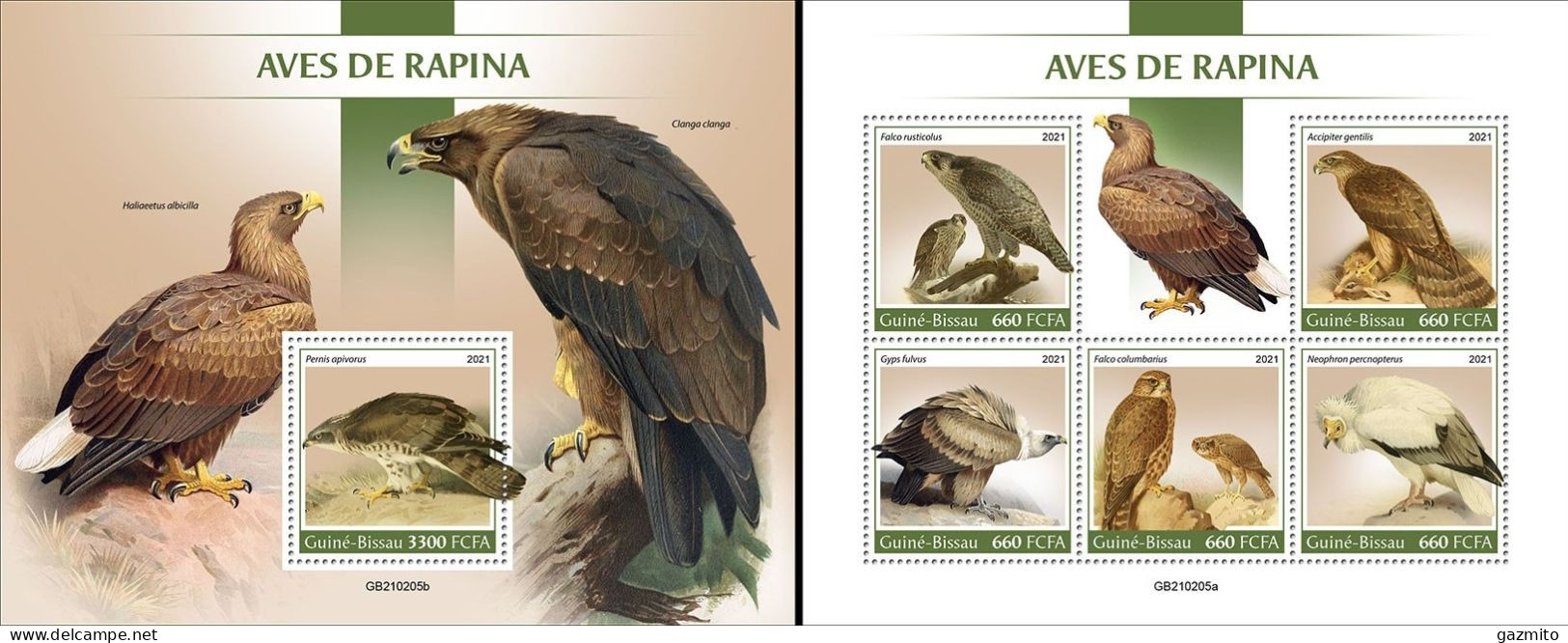 Guinea Bissau 2021, Animals, Birds Of Prey, 5val In BF +BF - Águilas & Aves De Presa