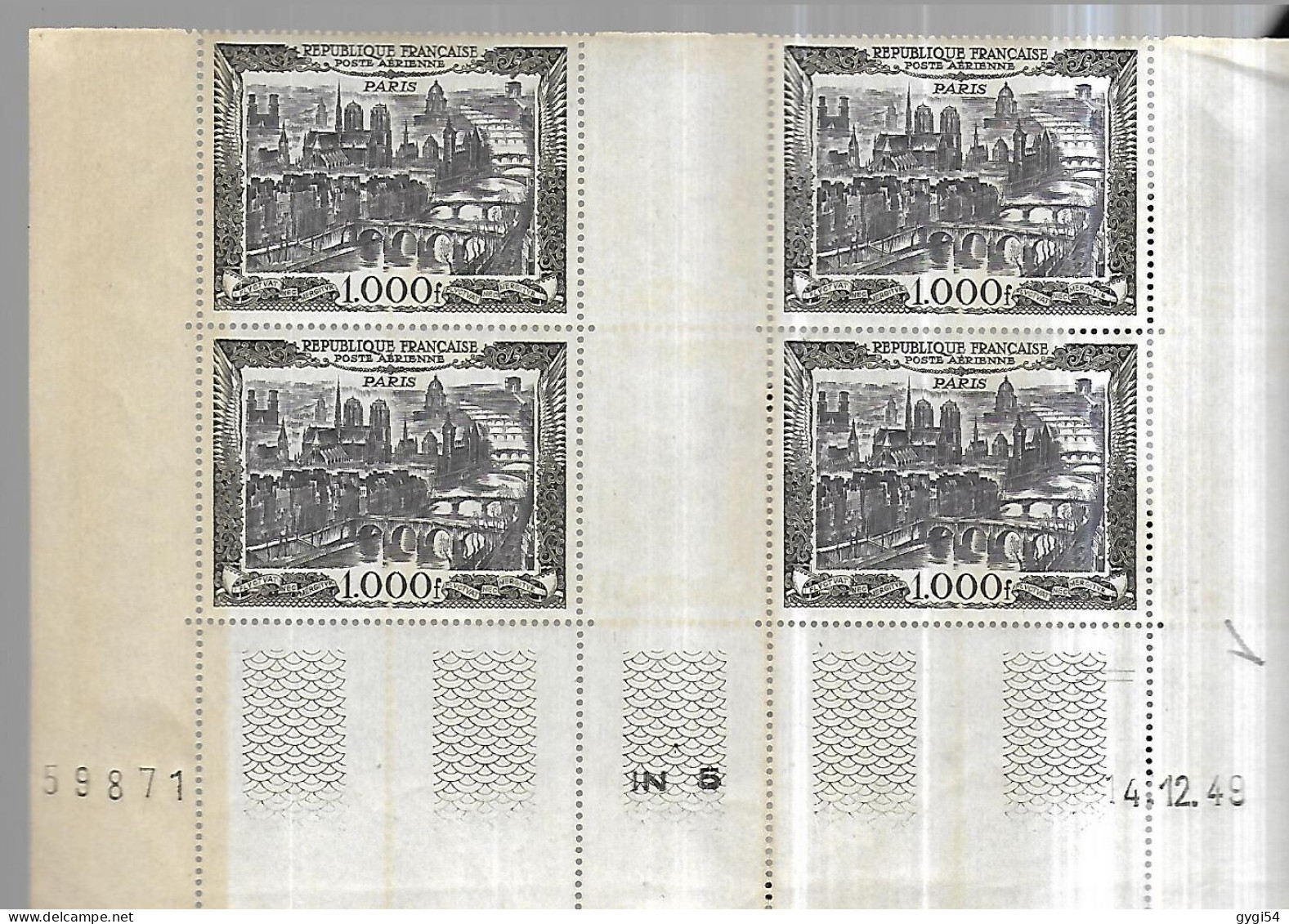 FRANCE Poste Aérienne  Coin Daté Du 04 12 1949  Cat Yt 29  N** MNH BORD  DE 2 TP JAUNIS - Airmail