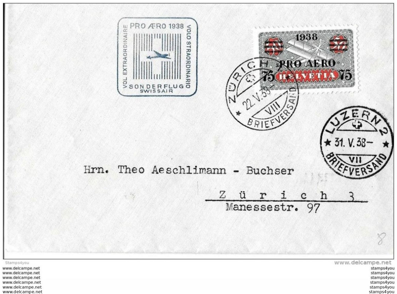 13-1 - Enveloppe Vol Spécial Pro Aero 1938 - Other & Unclassified