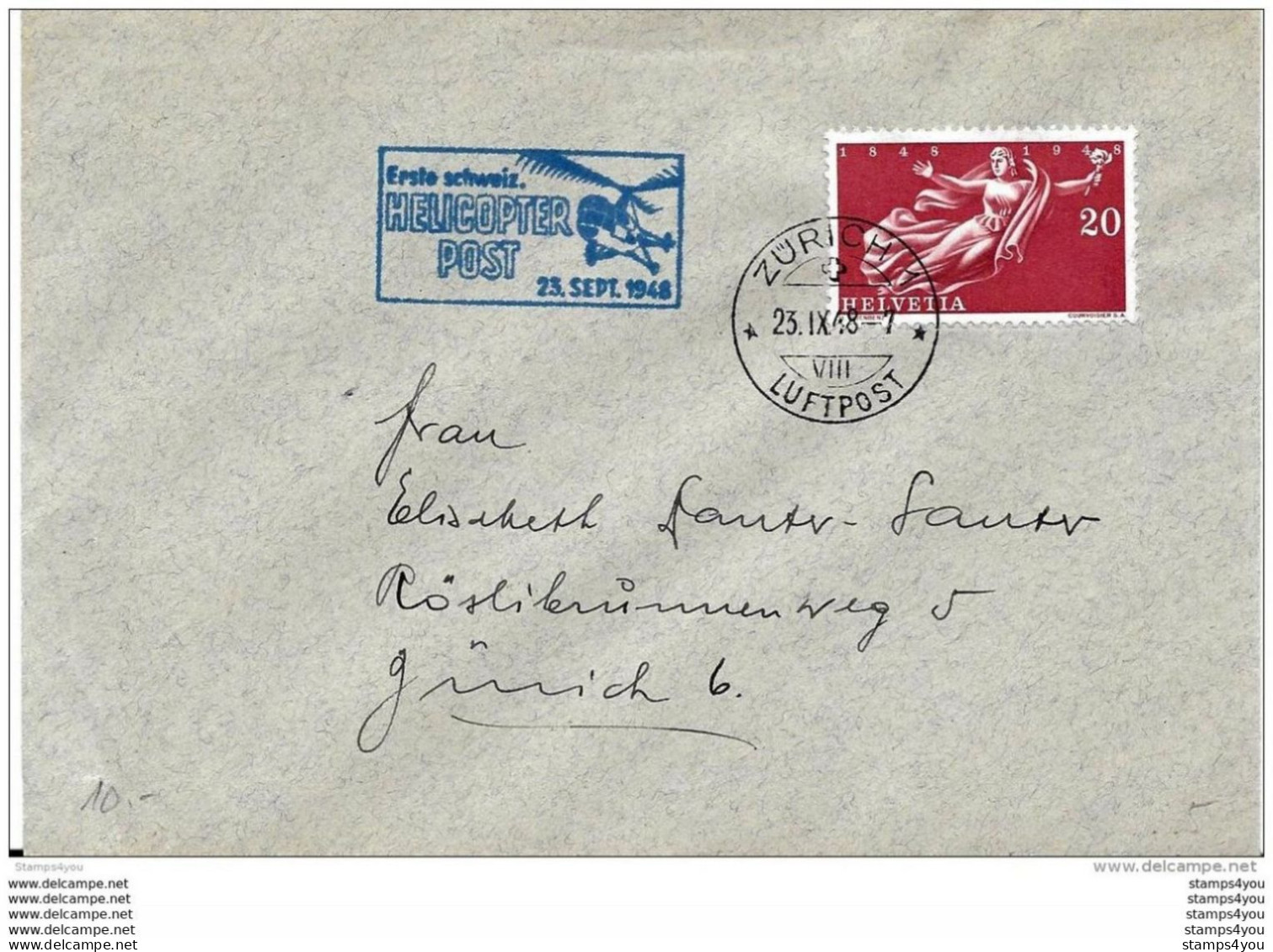 13-17 - Enveloppe  "erste Schweiz Helicopter Post 1948" - Elicotteri