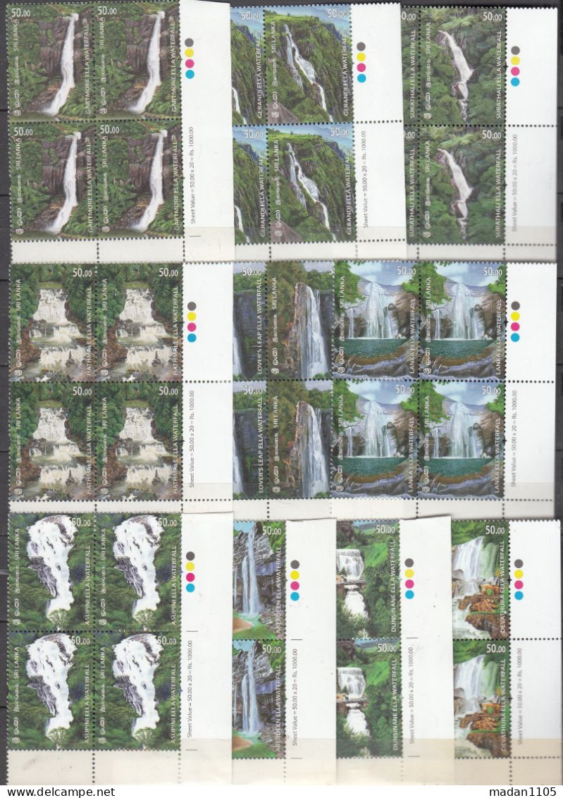 SRI LANKA 2024 WATERFALLS 10 Different  In Blocks Of 4 From Sheet Corners With Traffic Lights Total 40 Stamps MNH(**) - Sri Lanka (Ceylan) (1948-...)