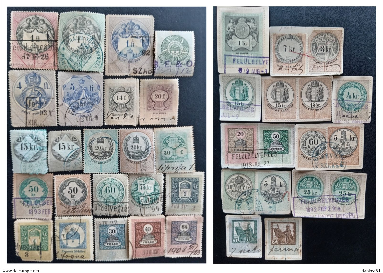 K. U. K. Ungarn Alte Steuermarken(40), Gestempelt, 17 Briefmarken Auf Papier Geklebt. - Revenue Stamps