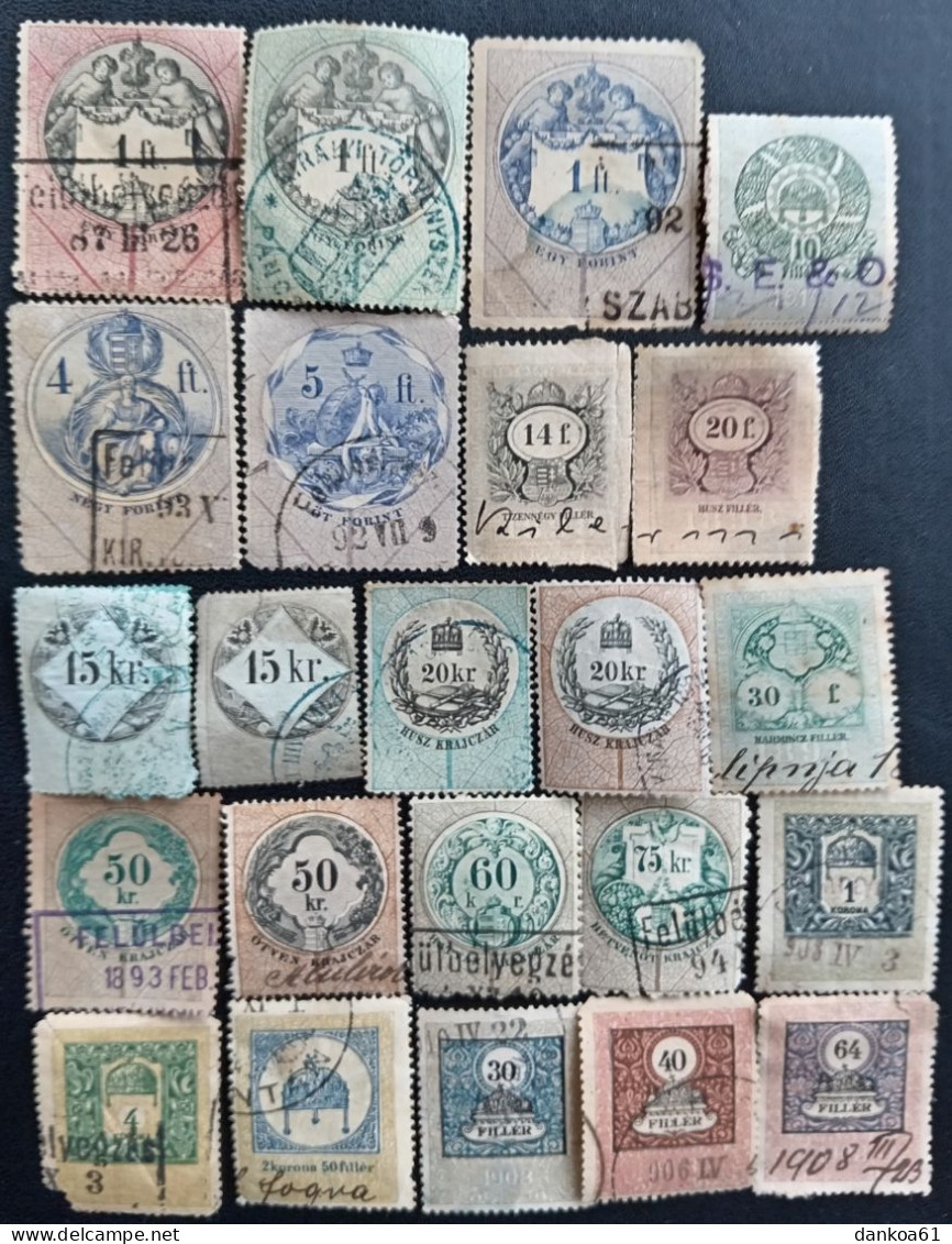 K. U. K. Ungarn Alte Steuermarken(40), Gestempelt, 17 Briefmarken Auf Papier Geklebt. - Fiscale Zegels