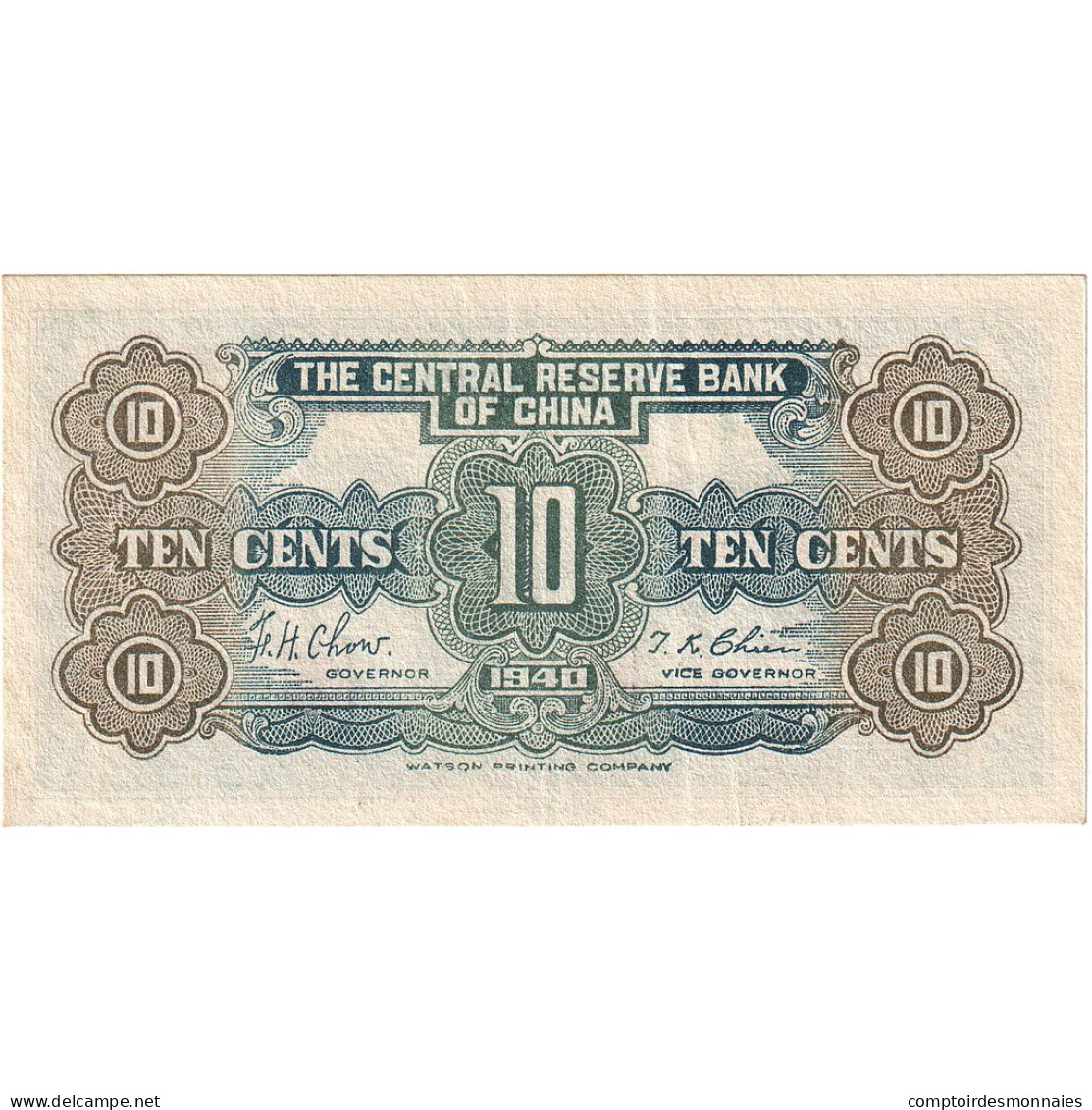 Billet, Chine, 10 Cents, 1940, SUP - Chine