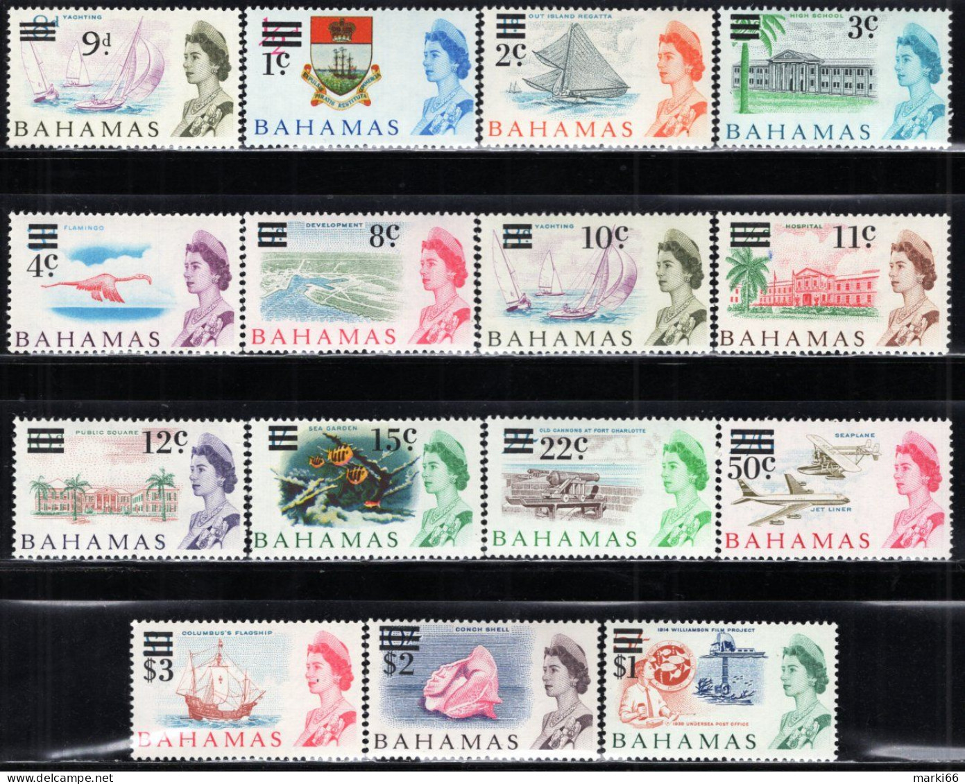 Bahamas - 1966 - Definitives With Decimal Values Surcharges - Mint Definitive Stamp Set - Bahamas (1973-...)
