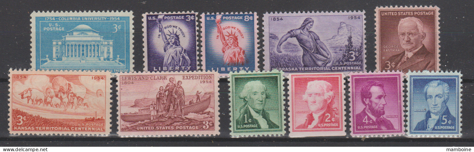 USA  1954   N° 580 / 90  Neuf  XX  Année Complète  " 11 Valeurs" - Unused Stamps