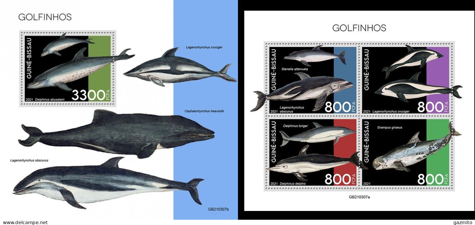 Guinea Bissau 2021, Animals, Dolphins I, 4val In BF +BF - Dauphins
