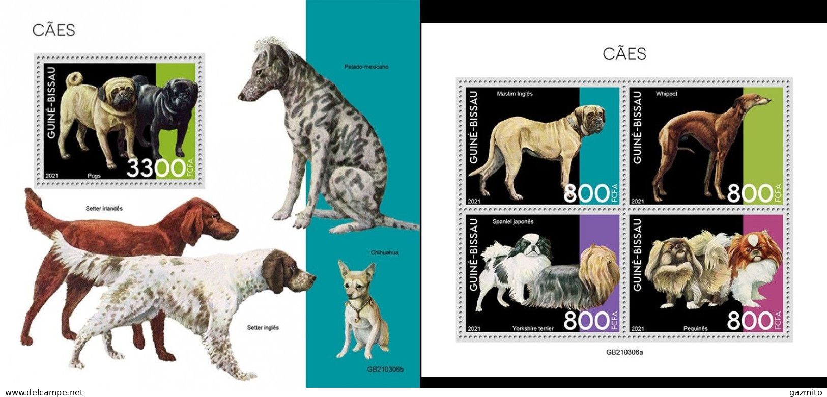 Guinea Bissau 2021, Animals, Dogs III, 4val In BF +BF - Honden