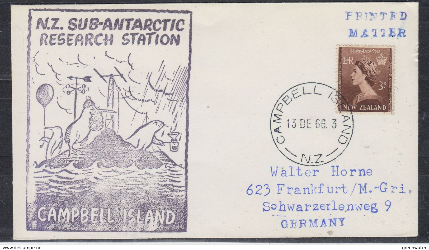 Campbell Island 1966 Letter  Ca Campbell Island 13 DE 1968 (ZO198) - Onderzoeksstations