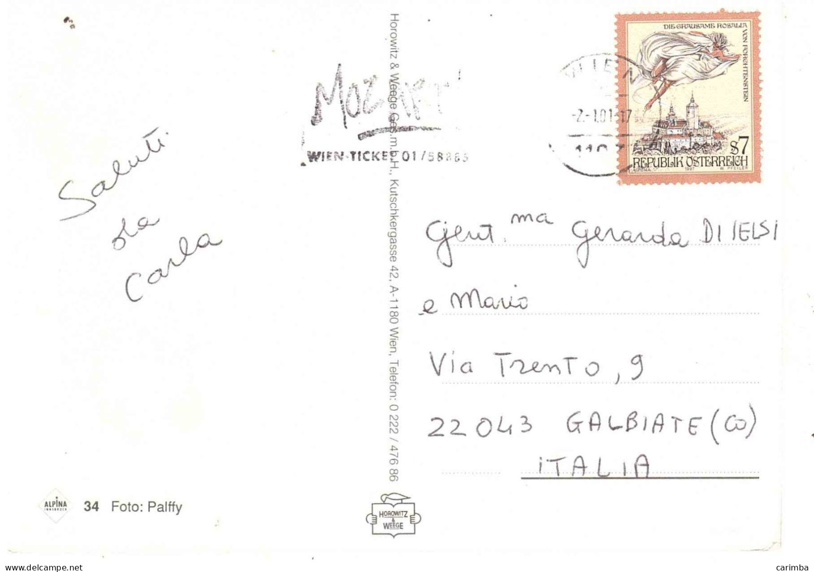 CARTOLINA PER ITALIA CON ANNULLO TARGHETTA - Storia Postale