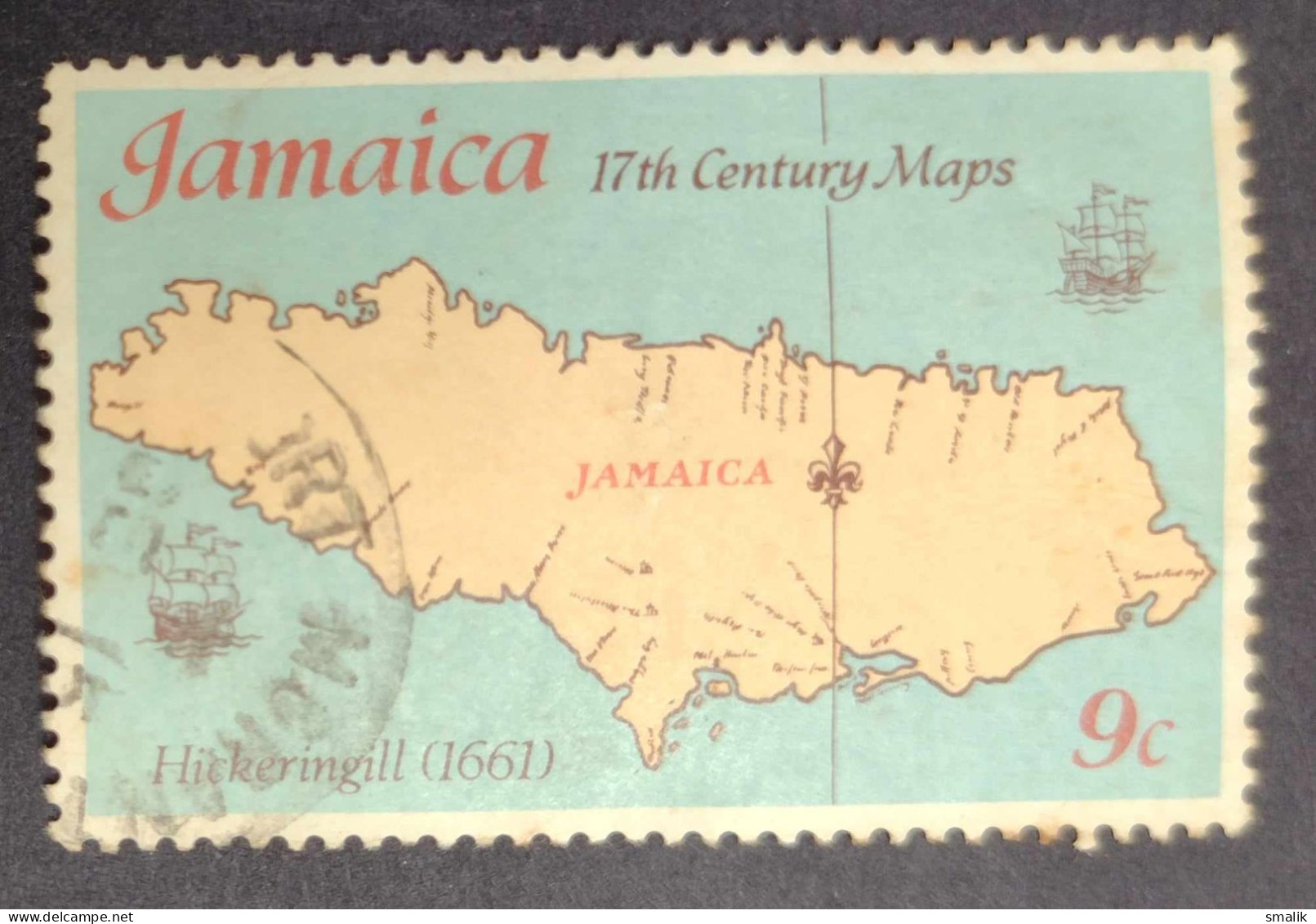 JAMAICA 1977 - 17th Century Map, Hickeringill. Fine Used - Jamaica (1962-...)