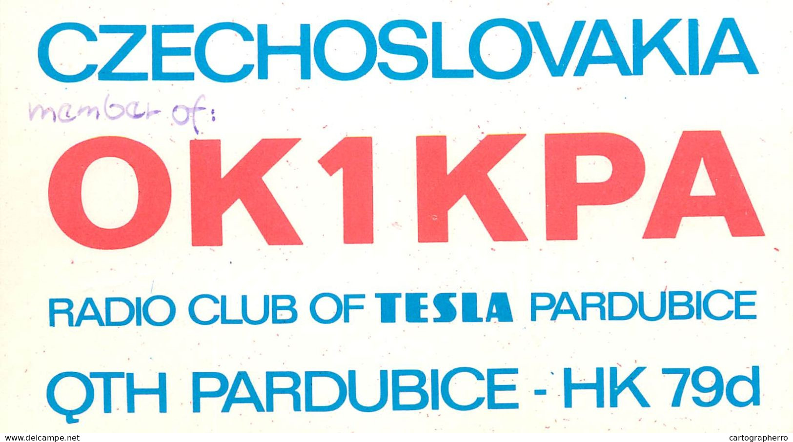 QSL Card Czechoslovakia Radio Amateur Station OK1KPA HK79D Pardubice - Radio Amatoriale