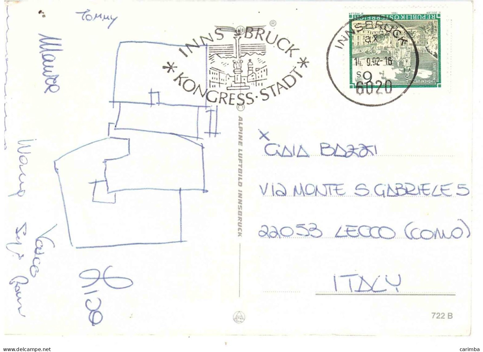 CARTOLINA PER ITALIA CON ANNULLO TARGHETTA - Storia Postale