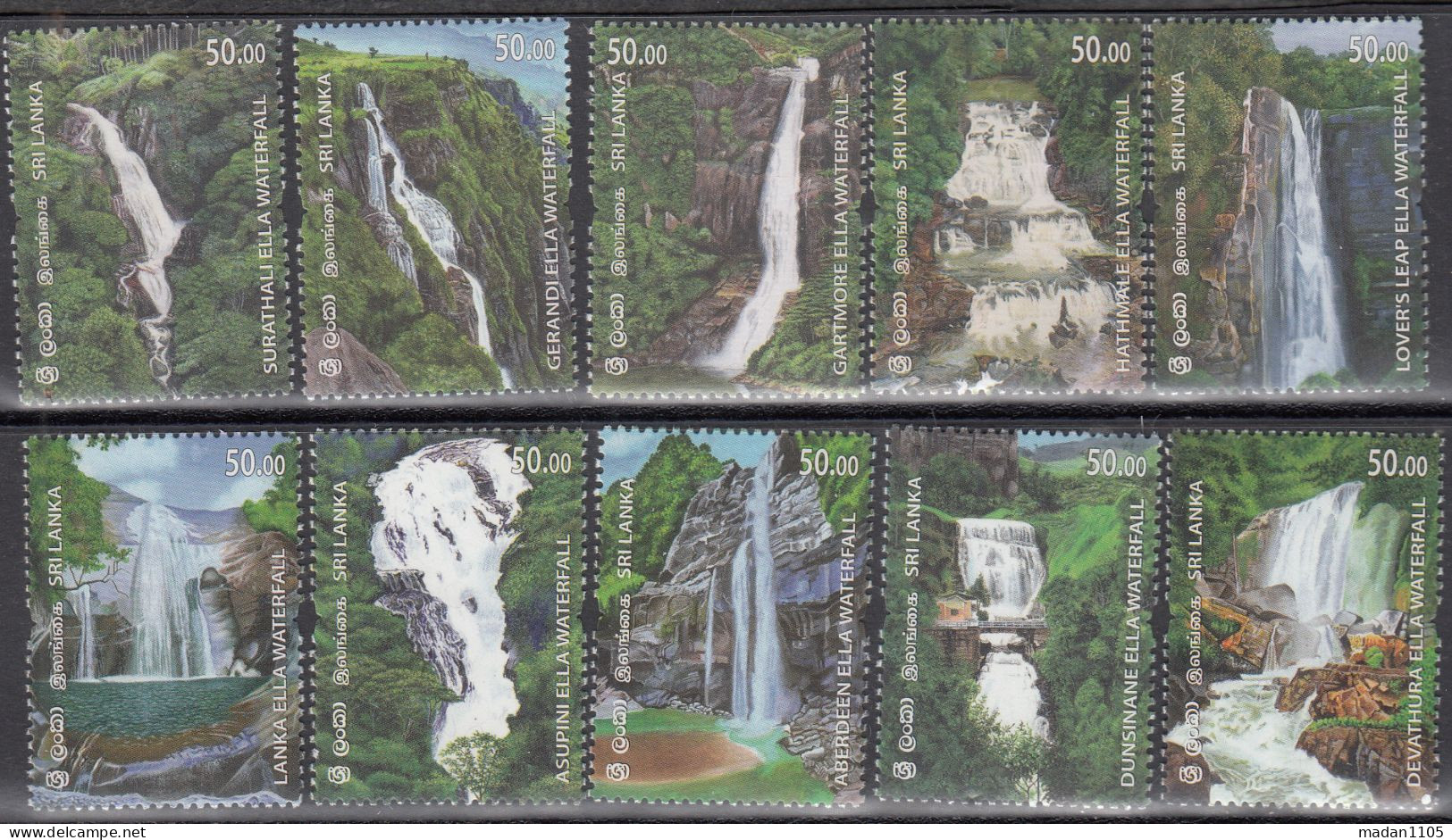 SRI LANKA 2024 WATERFALLS  Of Sri Lanka 10 Different  Stamps MNH(**) - Sri Lanka (Ceylan) (1948-...)