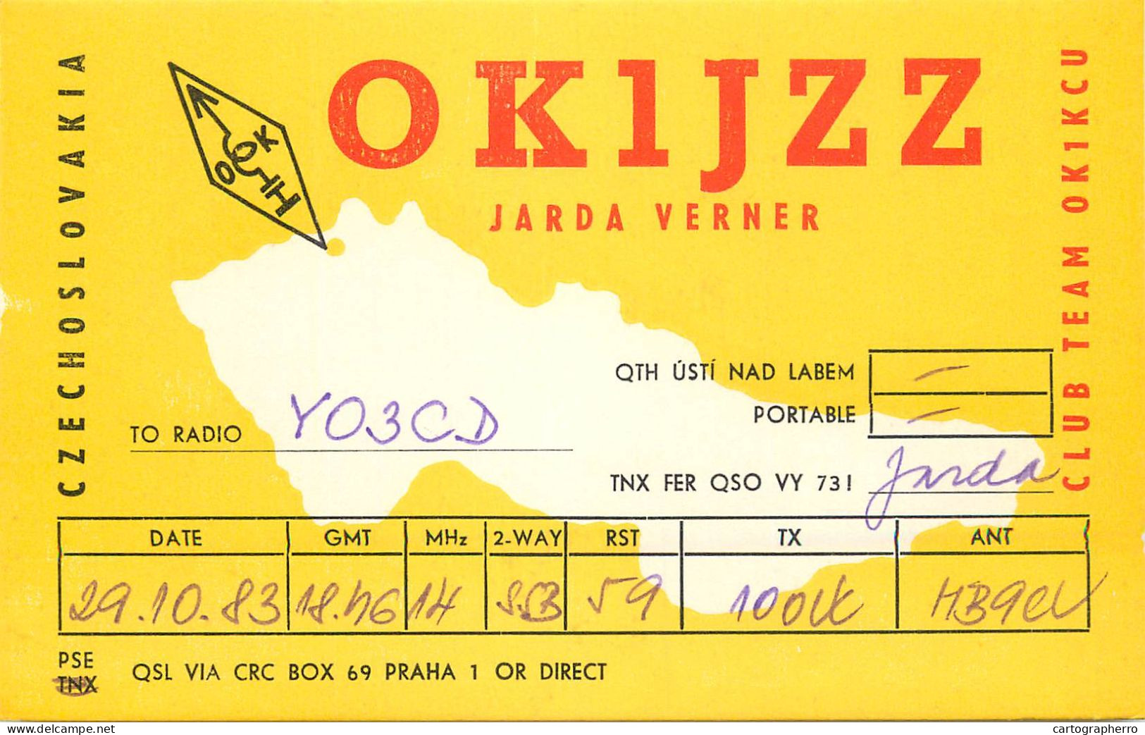 QSL Card Czechoslovakia Radio Amateur Station OK1JZZ Y03CD Janda - Radio Amateur