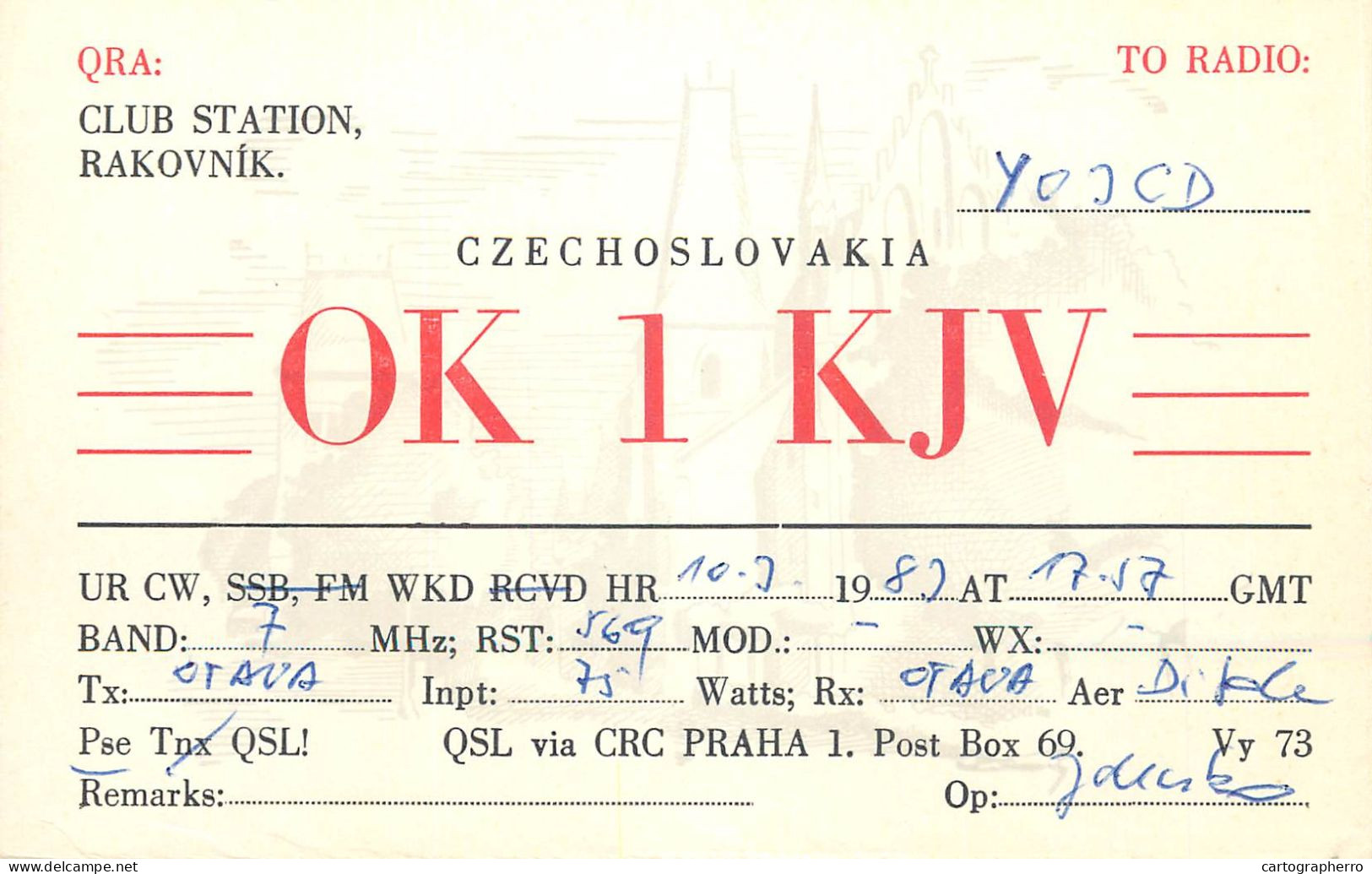 QSL Card Czechoslovakia Radio Amateur Station OK1KJV Y03CD - Radio Amatoriale