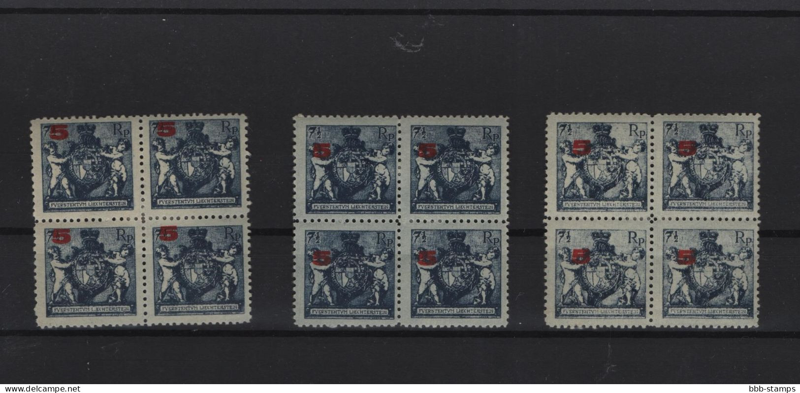 Liechtenstein Michel Cat.No. Vlh/* 61B Shifted Overprints Blocs Of Four - Nuevos