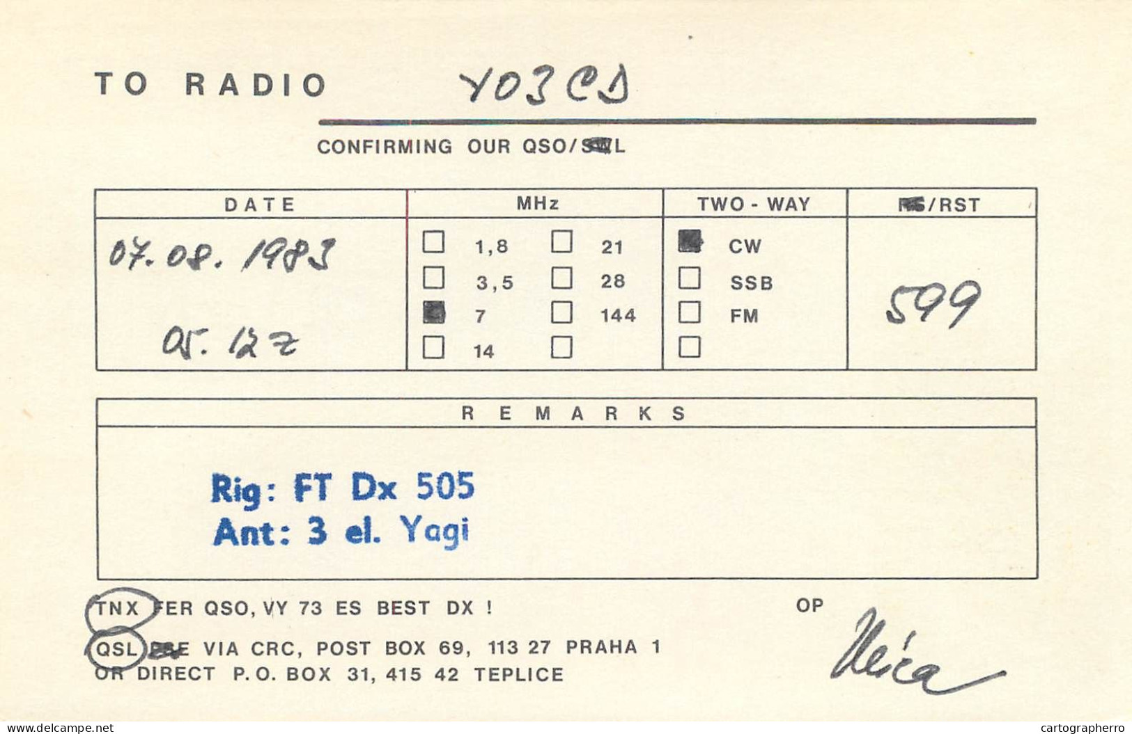 QSL Card Czechoslovakia Radio Amateur Station OK1KPU Y03CD Leica - Radio Amatoriale