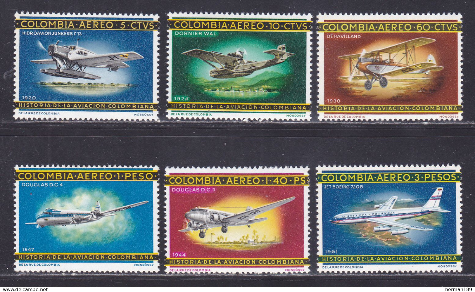 COLOMBIE AERIENS N°  451, 452, 455, 456, 457, 459 ** MNH Neufs Sans Charnière, TB (D7299) Aviation Nationale - 1965-66 - Colombia