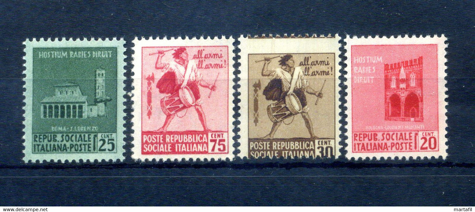 1944 Repubblica Sociale Italiana RSI S110 496/499 MNH **, Monumenti Distrutti, Filigrana Corona - Neufs