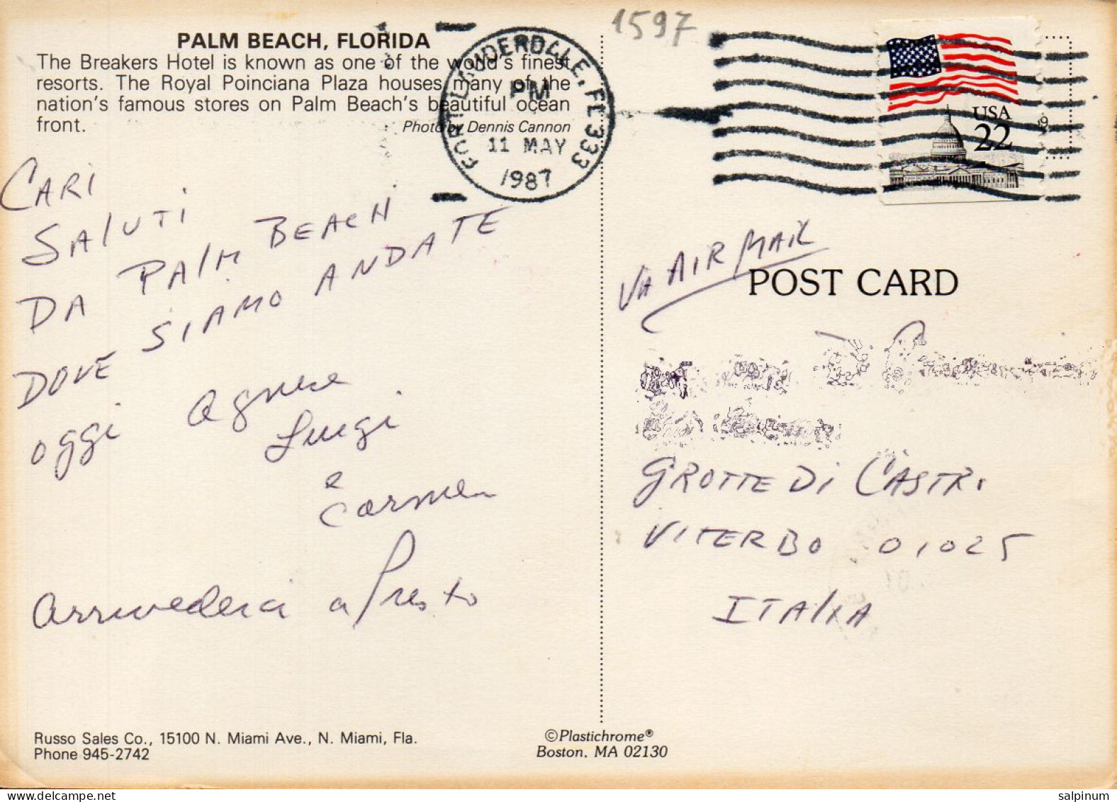 Philatelic Postcard With Stamps Sent From UNITED STATES OF AMERICA To ITALY - Storia Postale