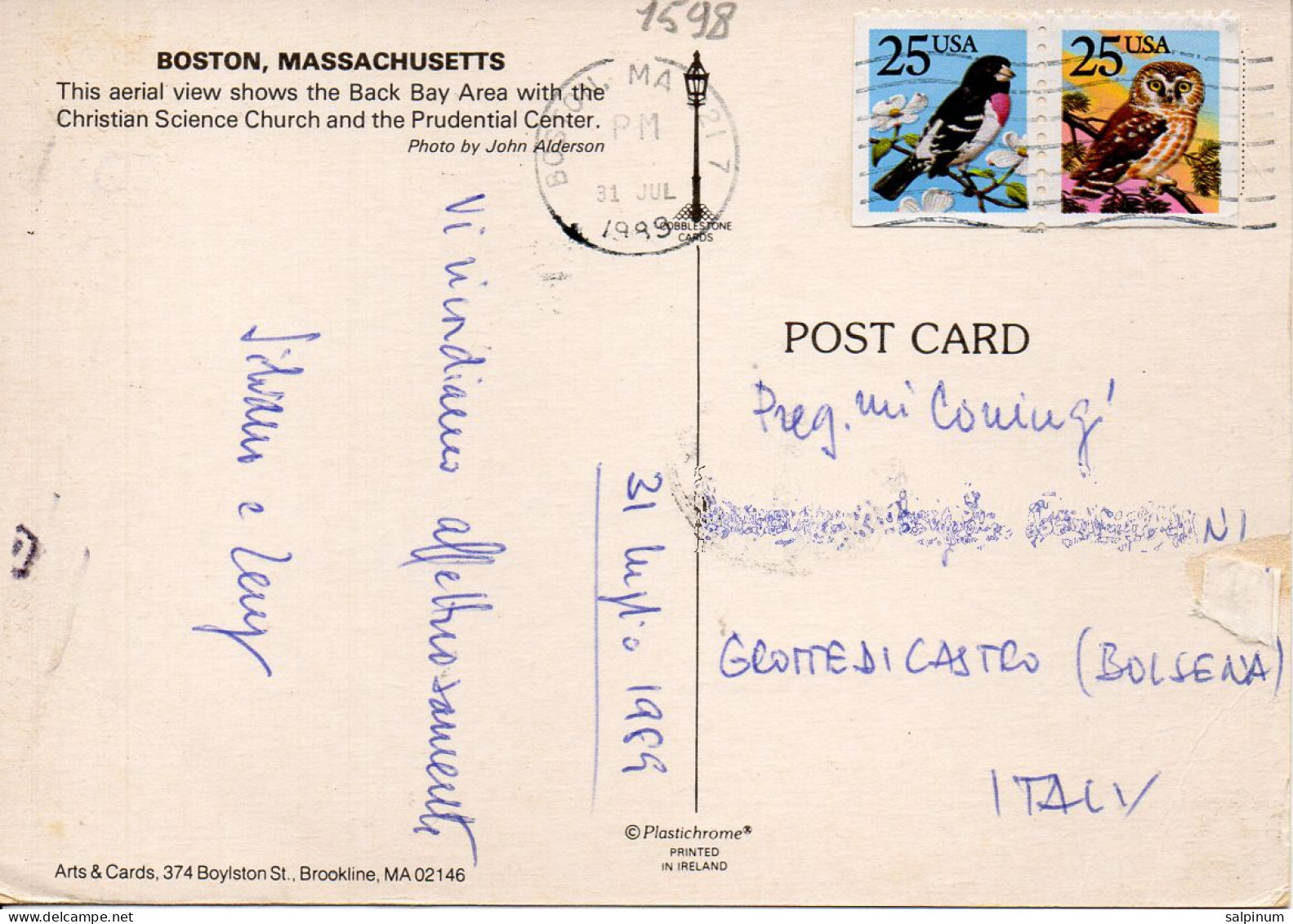 Philatelic Postcard With Stamps Sent From UNITED STATES OF AMERICA To ITALY - Cartas & Documentos