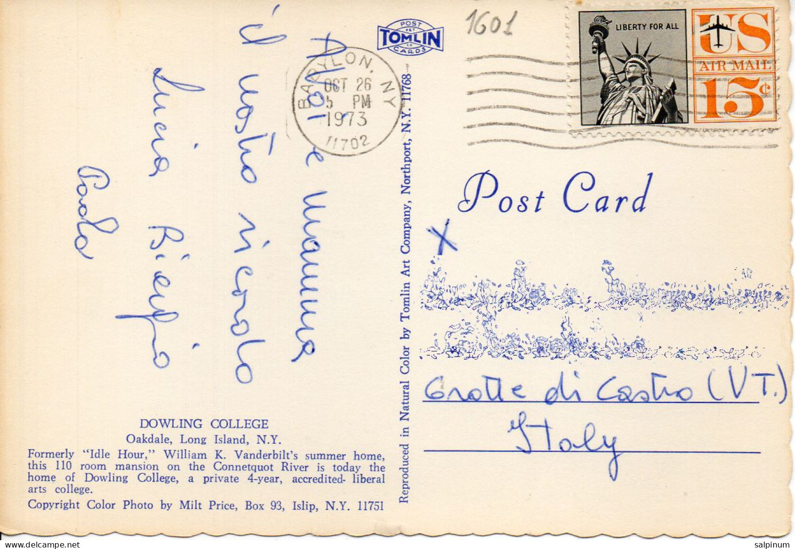 Philatelic Postcard With Stamps Sent From UNITED STATES OF AMERICA To ITALY - Lettres & Documents