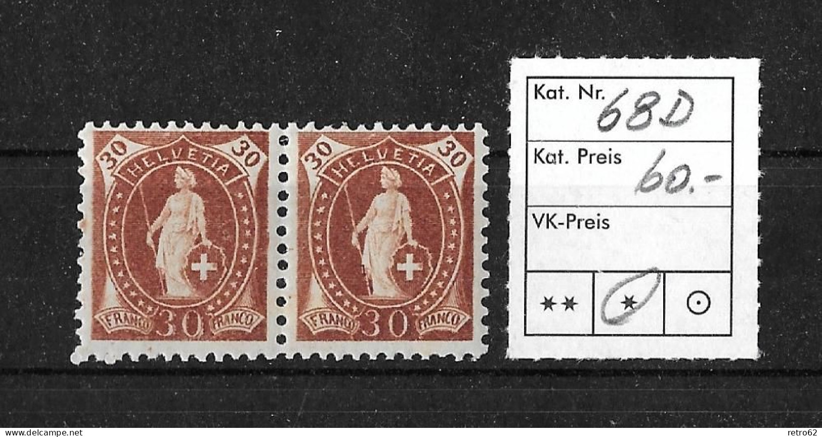 1894 - 1900 STEHENDE HELVETIA ► 13 Zähne Senkrecht, Kontrollzeichen Form B    ►SBK-68D* / Im Paar◄ - Neufs