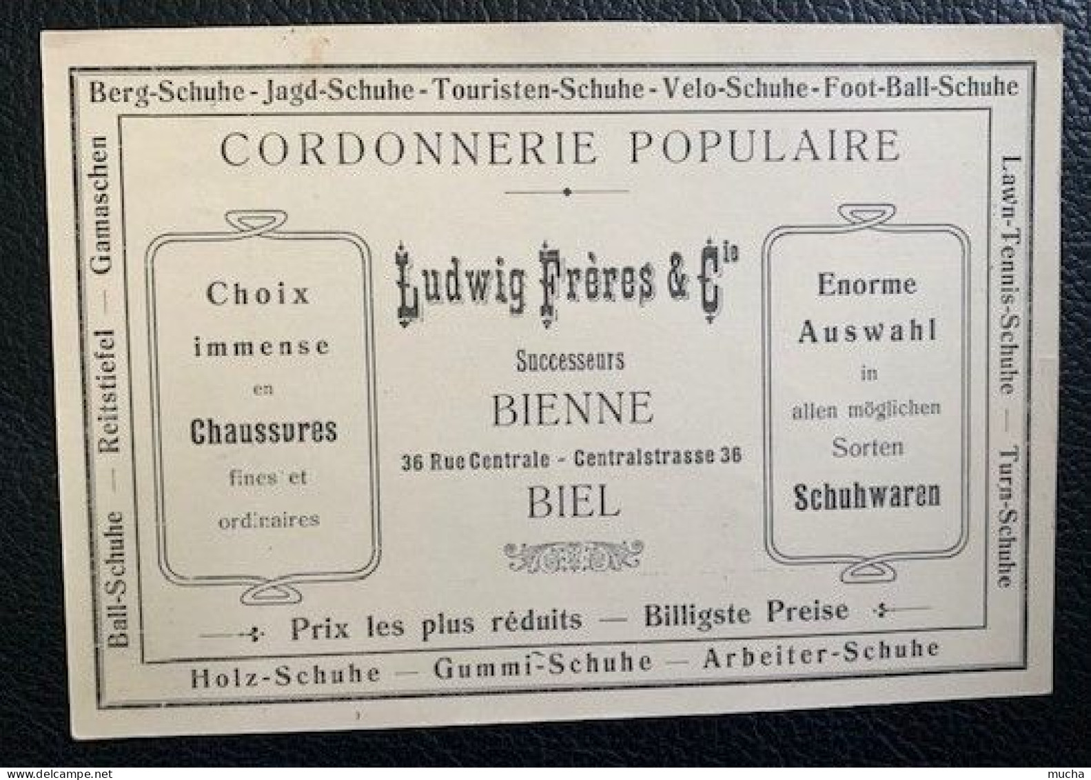 70108 -  Facture Ludwig Frères Cordonnerie Populaire Bienne / Biel - Suiza