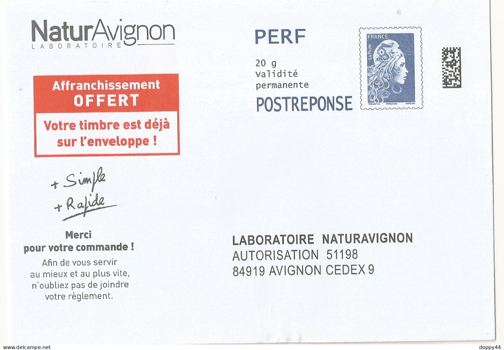 POSTREPONSE PERF NATURE AVIGNON LOT 391128. - PAP : Antwoord /Marianne L'Engagée