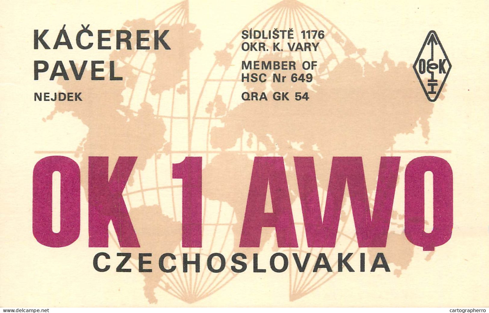 QSL Card Czechoslovakia Radio Amateur Station OK1AWQ Y03CD - Radio Amateur